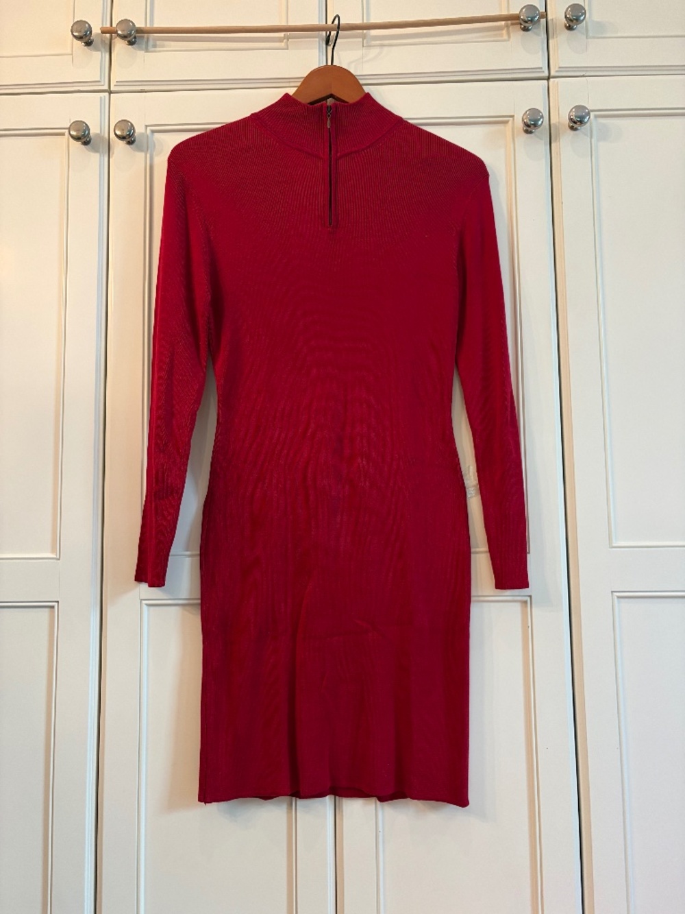 August Silk 100% Silk Red Quarter Zip Mock Neck Sweater Dress Size M